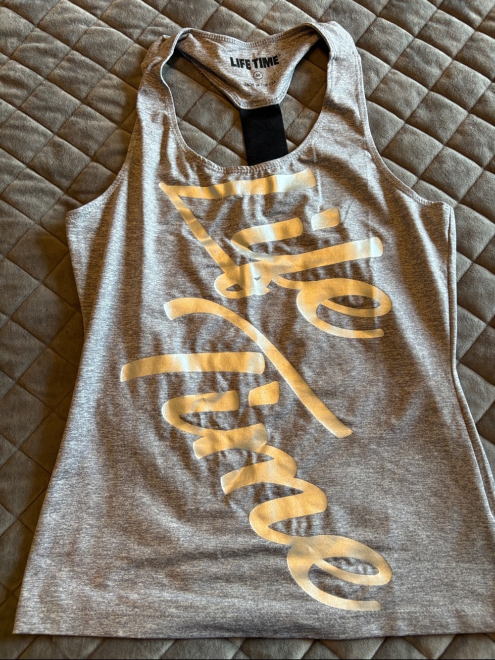Life Time Grey Tank with White Script Logo. Medium